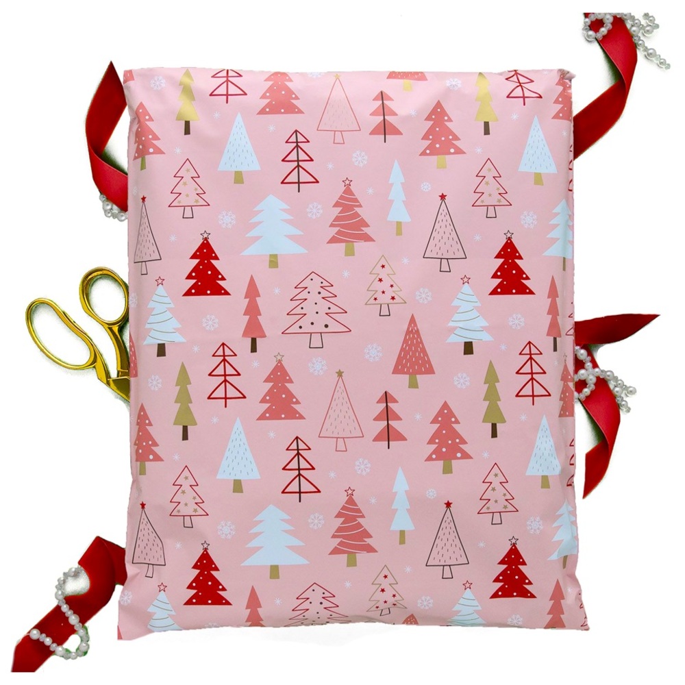 4 SETS LEFT 🎄10 Pink Holiday Trees Poly Mailers 14 x 17 inch